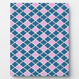 modern, trendy pink and navy blue quatrefoil plaque