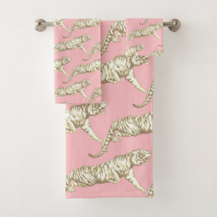 Modern Trendy Pink Beige Tiger Pattern Bath Towel Set