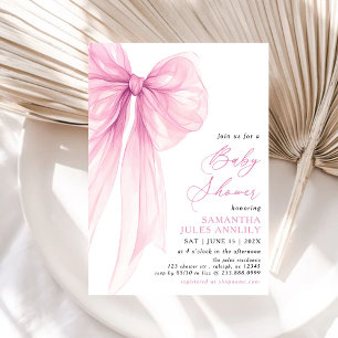 Modern Trendy Pink Bow Baby Shower Invitation