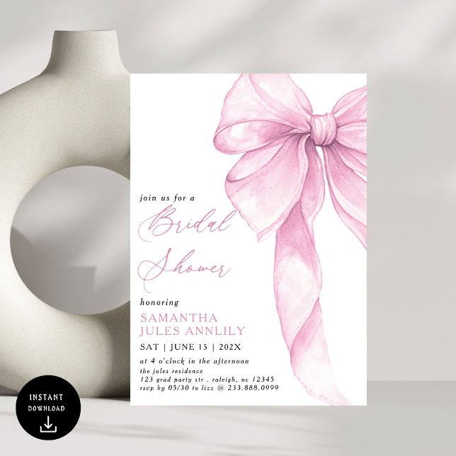 Modern Trendy Pink Bow Baby Shower Invitation (Creator Uploaded)