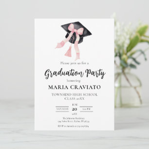 Modern Trendy Pink Bow Graduation Cap Graduation  Invitation
