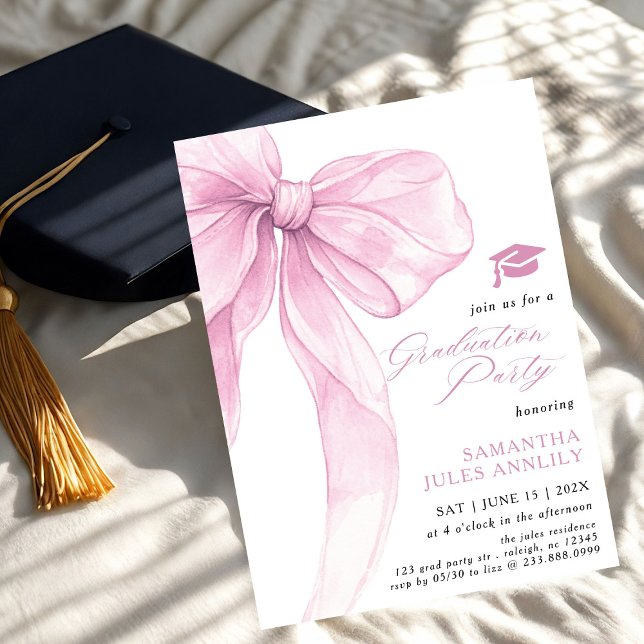 Modern Trendy Pink Bow Graduation Party  Invitation (Creator Uploaded)
