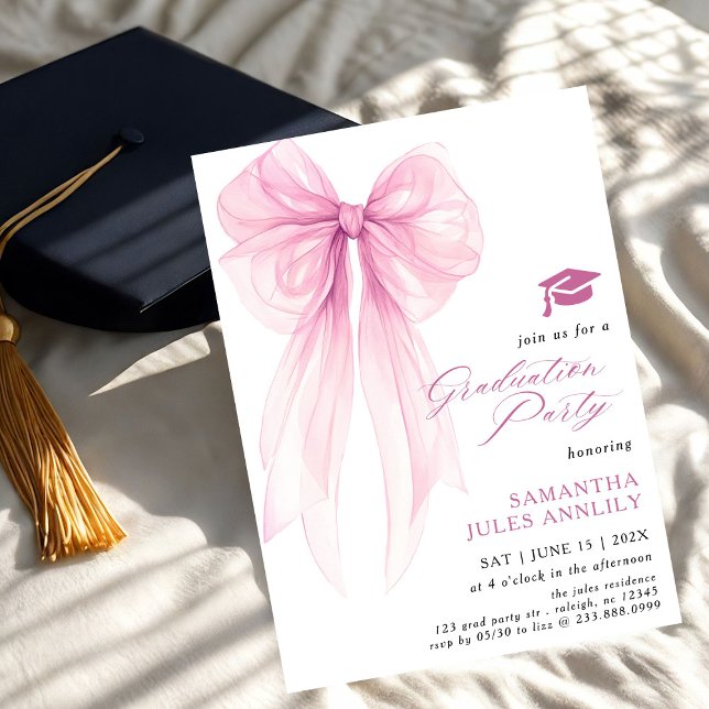 Modern Trendy Pink Bow Graduation Party  Invitation (Creator Uploaded)