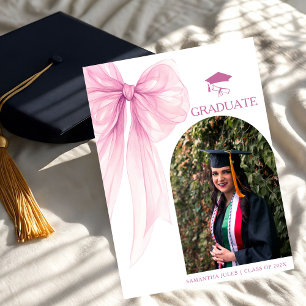 Modern Trendy Pink Bow Graduation Photo Announcement