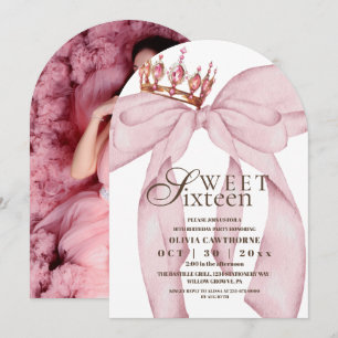 Modern Trendy Pink Bow Sweet 16 Birthday Invitation