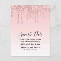 Modern Trendy Pink Faux Glitter Save the Date