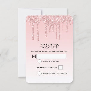 Modern Trendy Pink Faux Glitter Wedding RSVP Card