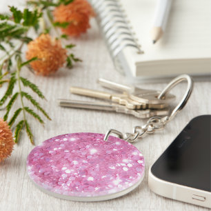 Modern Trendy Pink Glitter Key Ring