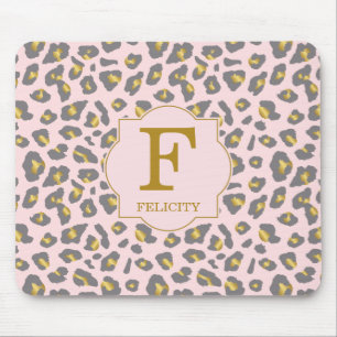 Modern Trendy Pink Gold Leopard Pattern Monogram Mouse Pad