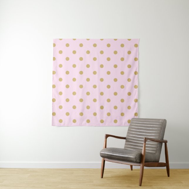 Modern Trendy Pink & Gold Polka Dots Backdrop Tapestry (In Situ)