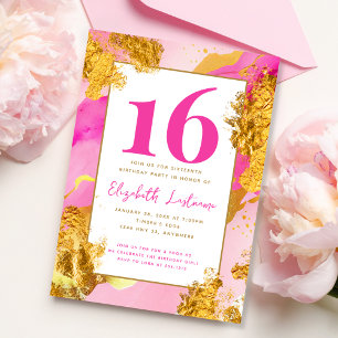 Modern Trendy Pink Gold Sweet 16 Birthday Invitation