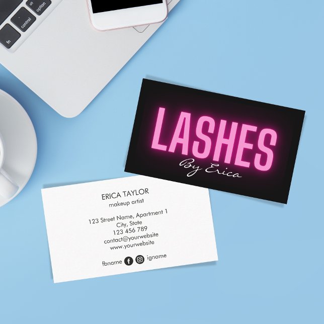 Modern Trendy Pink Neon Lashes Beauty Business Car Card (Creator Uploaded)