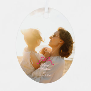 Modern Trendy Pink Retro Bows Photo Christmas Metal Tree Decoration