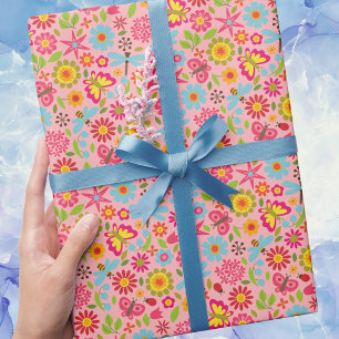 Modern Trendy Pink Summer Floral Girly Wrapping Paper