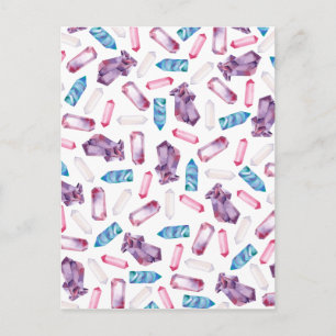 Modern trendy pink teal watercolor crystals postcard