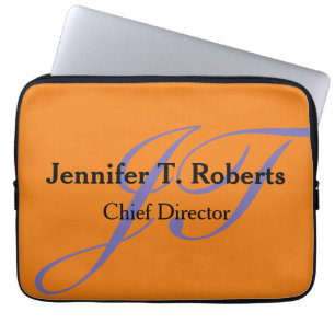 Modern trendy plain grey script monogram laptop sleeve