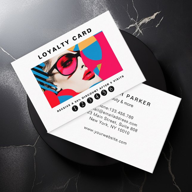 Modern trendy pop art Loyalty 5 Salon Business Card (Creator Uploaded)