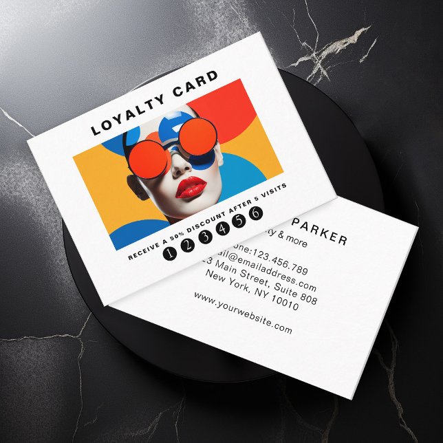 Modern trendy pop art Loyalty 5 Salon Business Card (Creator Uploaded)