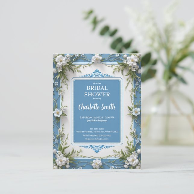Modern trendy Porcelain chinoiserie bridal shower Postcard (Standing Front)