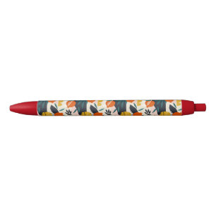Modern Trendy Preppy Chic Apricot and Leaves Black Ink Pen