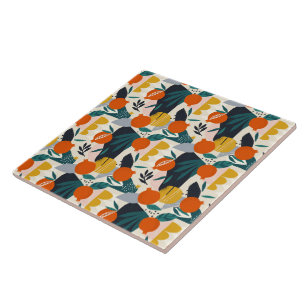 Modern Trendy Preppy Chic Apricot and Leaves Ceramic Tile