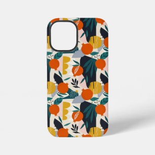 Modern Trendy Preppy Chic Apricot and Leaves iPhone 12 Mini Case