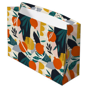 Modern Trendy Preppy Chic Apricot and Leaves Large Gift Bag
