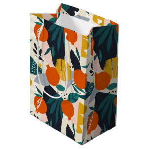 Modern Trendy Preppy Chic Apricot and Leaves Medium Gift Bag