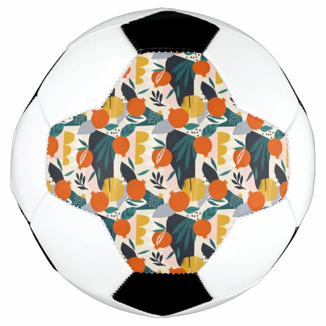 Modern Trendy Preppy Chic Apricot and Leaves Soccer Ball (Front)