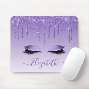 Modern Trendy Purple Glitter Lashes Stylish Script Mouse Pad