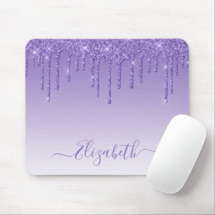 Modern Trendy Purple Glitter Stylish Script Mouse Pad