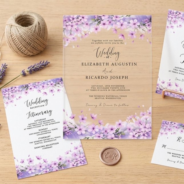 Modern Trendy Purple Lavender  Wedding Acrylic Invitations (Creator Uploaded)