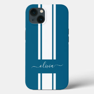 Modern Trendy Racing Stripes monogrammed  iPhone 13 Case
