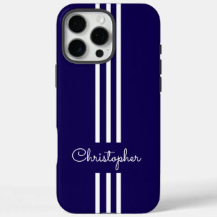 Modern Trendy Racing Stripes monogrammed iPhone 16 Pro Max Case