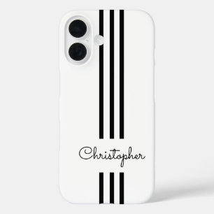 Modern Trendy Racing Stripes monogrammed iPhone 16 Case