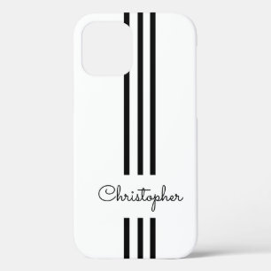 Modern Trendy Racing Stripes monogrammed iPhone 12 Case