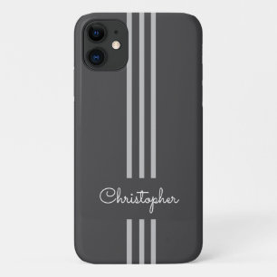 Modern Trendy Racing Stripes monogrammed iPhone 11 Case