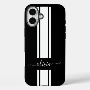 Modern Trendy Racing Stripes monogrammed iPhone 16 Plus Case