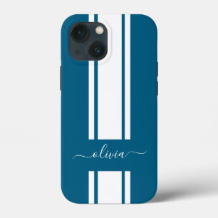 Modern Trendy Racing Stripes monogrammed iPhone 13 Mini Case