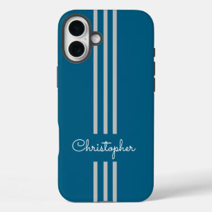 Modern Trendy Racing Stripes monogrammed  iPhone 16 Plus Case