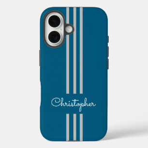 Modern Trendy Racing Stripes monogrammed  iPhone 16 Case
