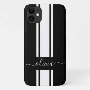 Modern Trendy Racing Stripes monogrammed iPhone 11 Case