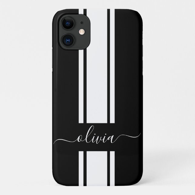 Modern Trendy Racing Stripes monogrammed  Case-Mate iPhone Case (Back)