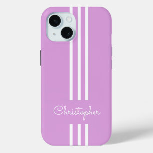 Modern Trendy Racing Stripes monogrammed iPhone 15 Case