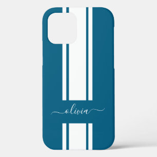 Modern Trendy Racing Stripes monogrammed  iPhone 12 Case