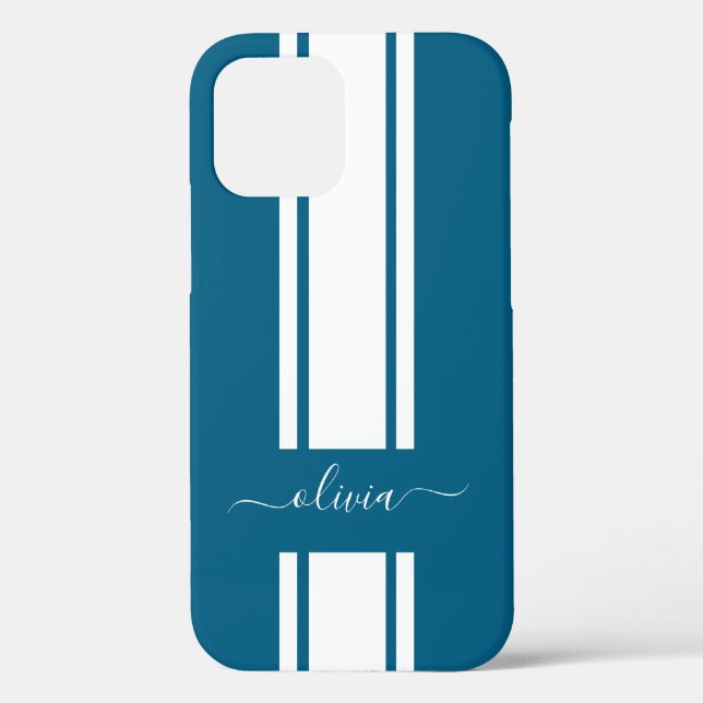 Modern Trendy Racing Stripes monogrammed  Case-Mate iPhone Case (Back)