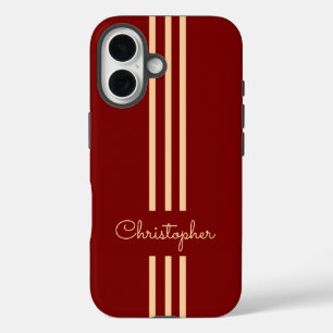 Modern Trendy Racing Stripes monogrammed  iPhone 16 Case