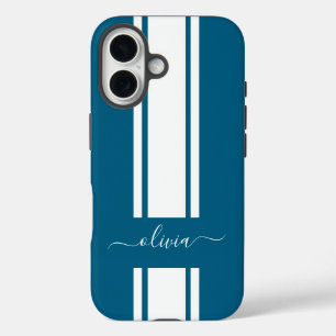 Modern Trendy Racing Stripes monogrammed iPhone 16 Case