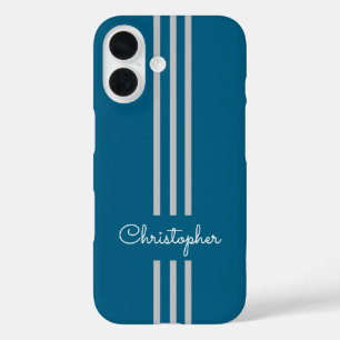 Modern Trendy Racing Stripes monogrammed  iPhone 16 Case