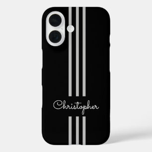 Modern Trendy Racing Stripes monogrammed iPhone 16 Case